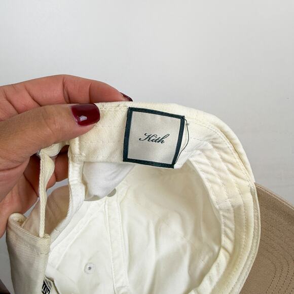 Kith Kids Script Greenwich Baseball Cap Hat Beige White Cotton Twill - OS - Picture 10 of 11